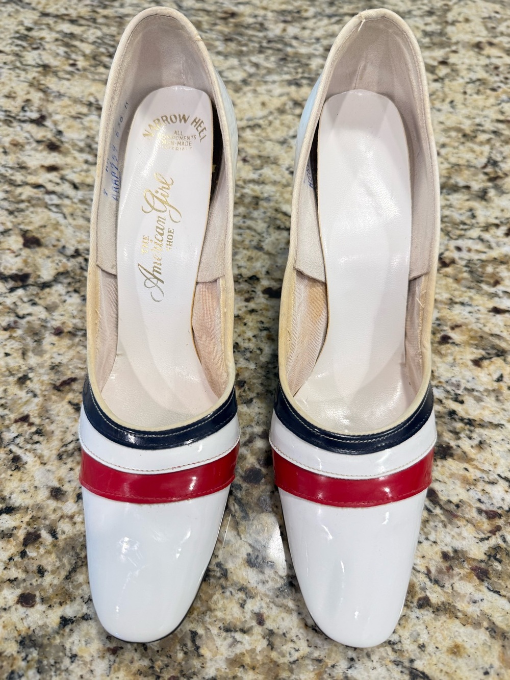 Vintage patent leather pumps red white blue rockabilly pinup narrow heel SZ 7